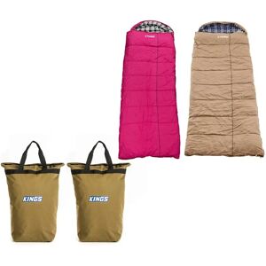 Adventure Kings Kings Premium Sleeping Bag - Right Zipper + Premium Sleeping Bag - Pink - Left Zipper + 2x Doona/Pillow Canvas Bag