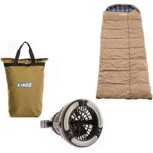 Adventure Kings Kings Premium Winter/Summer Sleeping Bag -5°C to +5°C - Left zipper + 2in1 LED Light & Fan + Doona/Pillow 400GSM Canvas Bag