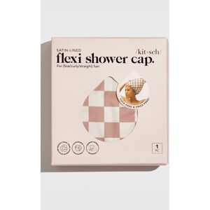 PrettyLittleThing Kitsch Satin-lined Flexi Shower Cap - Terracotta Checker, Terracotta One Size