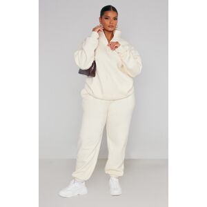 PrettyLittleThing Plus Cream Cuffed Track Pants, Cream 16