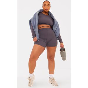 PrettyLittleThing Plus Charcoal Sculpt Seam Detail Gym Shorts, Charcoal 20