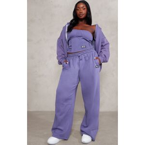 PrettyLittleThing Plus Purple Washed Badge Detail Straight Leg Track Pants, Purple 16