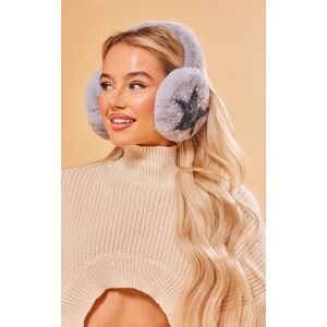 PrettyLittleThing Grey Fluffy Star Ear Muffs, Grey One Size