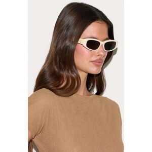 PrettyLittleThing Cream Cat Eye Slim Sunglasses, Cream One Size