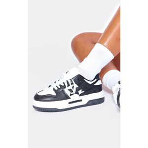 PrettyLittleThing Black and White Star Flat Sole Lace Up Sneakers, Multi 5