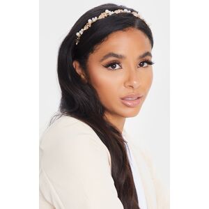 PrettyLittleThing Gold Leaf White Pearl Headband, Gold One Size