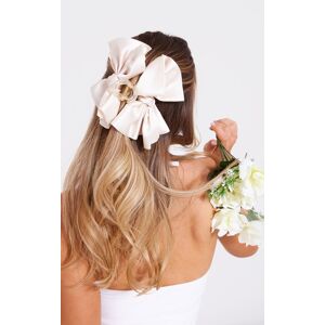 PrettyLittleThing Cream Satin Oversized Bow Hair Claw, Cream One Size
