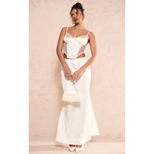 PrettyLittleThing Cream Crinkle Satin Fishtail Low Rise Maxi Skirt, Cream 4