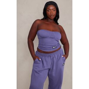 PrettyLittleThing Plus Purple Washed Badge Detail Corset Top, Purple 16