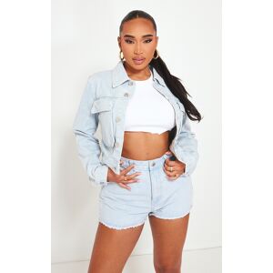 PrettyLittleThing Shape Light Blue Wash Denim Pocket Detail Cropped Jacket, Light Blue Wash 16