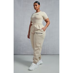 PrettyLittleThing Plus Oatmeal High Waisted Track Pants, Oatmeal 24