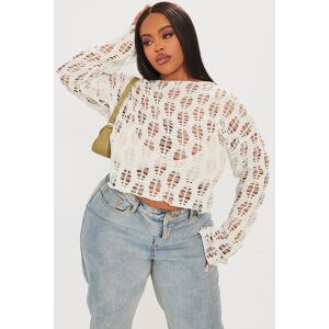 PrettyLittleThing Plus Cream Distressed Cropped Jumper, Cream 16