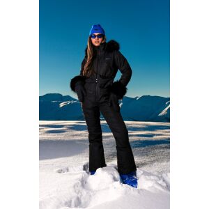 PrettyLittleThing SKI Black Tipped Faux Fur Trim Belted Snow Suit, Black 16