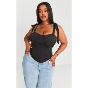 PrettyLittleThing Plus Black Tie Shoulder Corset Top, Black 26