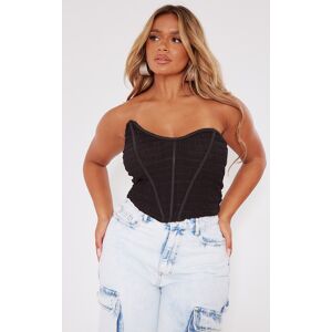 PrettyLittleThing Shape Black Sheer Textured Asymmetric Crop Top, Black 6