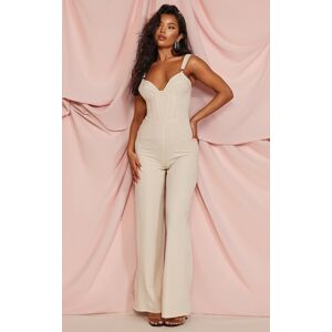 PrettyLittleThing Stone Woven Corset Ring Detail Strappy Jumpsuit, Stone 16