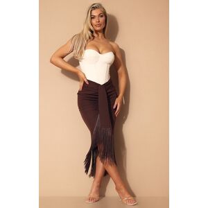 PrettyLittleThing Chocolate Brown Tassel Hem Midi Skirt, Chocolate Brown 16