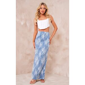 PrettyLittleThing Blue Premium Lace Jacquard Lace Up Detail Maxi Skirt, Blue 8