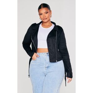 PrettyLittleThing Plus Black Faux Suede Biker Jacket, Black 16