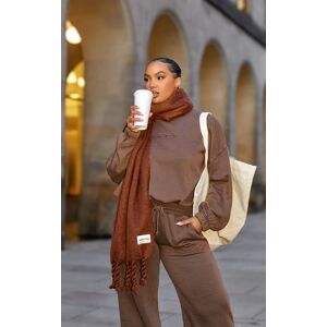 PrettyLittleThing Plus Chocolate Brown Embroidered Oversized Sweater Jumper, Chocolate Brown 16