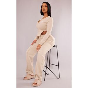 PrettyLittleThing Shape Stone Zip Pocket Detail Wide Leg Track Pants, Stone 16