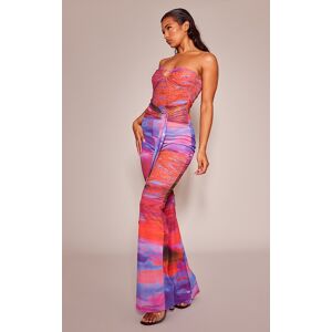 PrettyLittleThing Pink Abstract Print Ring Detail Mesh Bandeau Jumpsuit, Pink 4