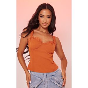 PrettyLittleThing Petite Clay Lace Detail Corset Top, Clay 6