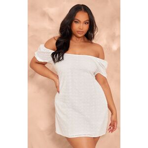PrettyLittleThing Plus White Broderie Lace Detail Mini Dress, White 16