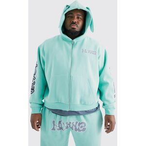 Boohooman Mens Mint Plus Oversized Boxy Homme Zip Through Ear Hooded Tracksuit Mint