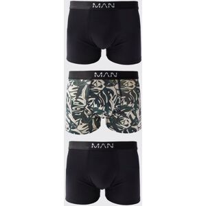 Boohooman Mens Black 3 Pack Tropical Leaf Print Boxers Black