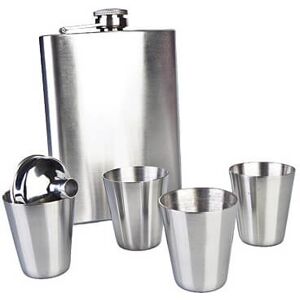 MDI Australia Stainless Steel Hip Flask w/ Shot Glasses