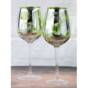 Artland Artland Set of 2 Green Tropical Leaves Wine Glasses