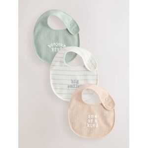 Next Neutral Brown/ Mint Green Slogan Baby Bibs 3 Pack