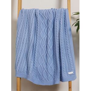 The Little Tailor The Little Tailor Baby Blue Fisherman Cable Knitted 100% Cotton Blanket