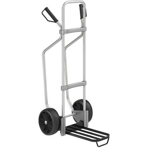 Aluminium-Sackkarre mit Kufen, Paketschaufel-BxT 430 x 250 mm, schwarz, mit Griff, Vollgummibereifung eurokraft pro