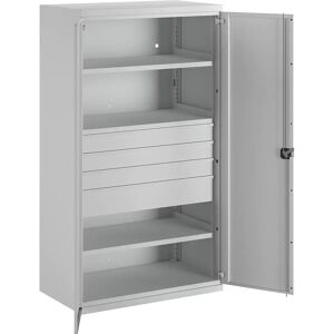 eurokraft pro Schwerlastschrank aus Stahl, 3 Fachböden, Schubladen 3 x 120 mm, 1 x 180 mm hoch, lichtgrau/lichtgrau