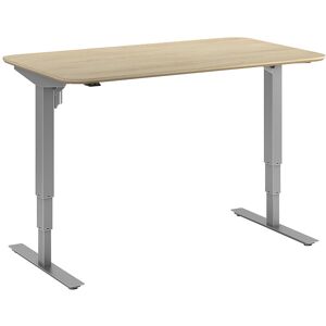 kaiserkraft Schreibtisch Atlanta Trend, elektrisch höhenverstellbar, gerade, abgerundete Ecken, BxT 1400 x 800 mm, Eiche/silber