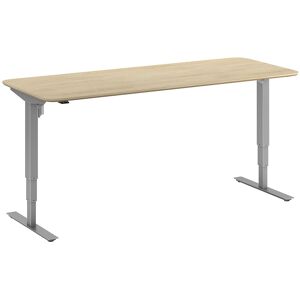 kaiserkraft Schreibtisch Atlanta Trend, elektrisch höhenverstellbar, gerade, abgerundete Ecken, BxT 2000 x 800 mm, Eiche/silber