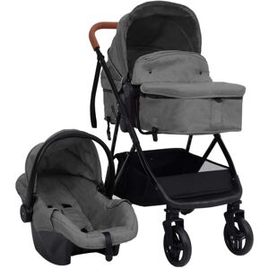 vidaXL 3-in-1 Kinderwagen Hellgrau und Schwarz Stahl - Grau