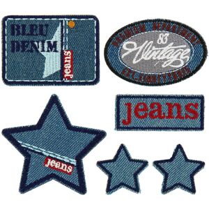 buttinette Applikationen Jeans, Gr&ouml;sse: 3,5&ndash;6,5 cm, Inhalt: 6 St&uuml;ck - Size: 3–6,5 cm
