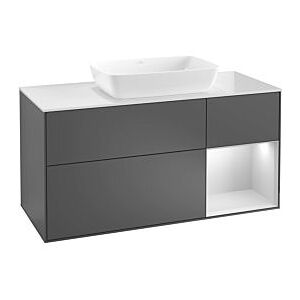 Villeroy und Boch Finion Waschtischunterschrank G832GKGF 120cm, Abdeckplatte black matt, Emotion, Regale Anthracite matt lacquer, Glossy white lacquer