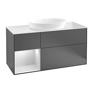 Villeroy und Boch Finion Waschtischunterschrank F942HFGJ 120cm, Abdeckplatte black matt, Regale Gold matt lacquer, Light grey matt