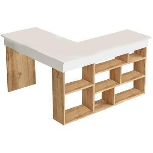 Vente-unique Eckschreibtisch mit Stauraum - Weiß & Naturfarben - LILEUL