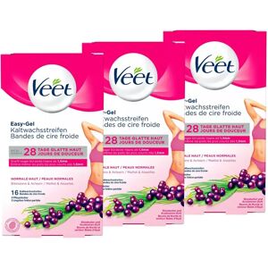 Veet - Kaltwachsstreifen Normale Haut Bikini & Achseln Trio Packung, Easy-Gel Normale Bikini, 3 X 16 Stück