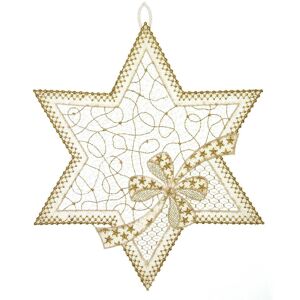 W. Reuter & Sohn - Plauener Spitze® Fensterbild »Stern mit Schleife«, Made in... ecru, goldfarben B/L: 22 cm x 27 cm