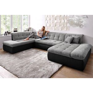 DOMO collection Wohnlandschaft »Moric U-Form auch in Cord«, im XXL-Format,... schwarz/weiss-grau