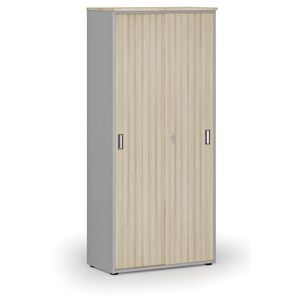 B2B Partner Schrank mit Schiebetür PRIMO GRAY, 1781 x 800 x 420 mm, grau/natur Eiche