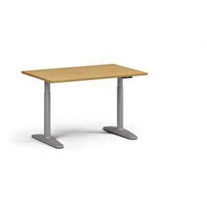 B2B Partner Höhenverstellbarer Schreibtisch OBOL, elektrisch, 675-1325 mm, Tischplatte 1280x800 mm, graues abgerundetes Untergestell, Buche