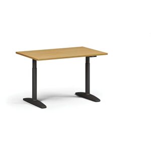 B2B Partner Höhenverstellbarer Schreibtisch OBOL, elektrisch, 675-1325 mm, Tischplatte 1280x800 mm, schwarzes abgerundetes Untergestell, Buche