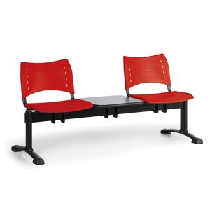 B2B Partner Kunststoff-Wartezimmerbank, Traversenbank VISIO, 2-sitzer + Tisch, rot, schwarze Füße